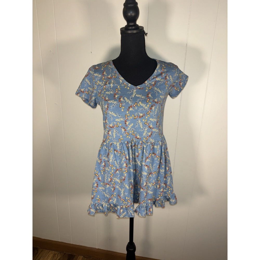 toad & co blue babydoll top pockets xs‎ blue with floral print